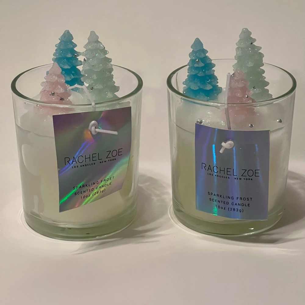 NWT! RARE! TWO RACHEL ZOE PASTEL CHRISTMAS TREE CANDLES!